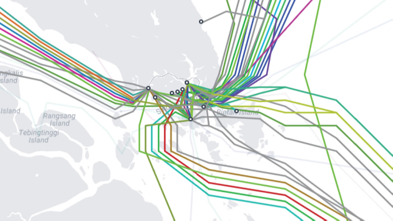 Le réseau de câbles sous-marin de Singapour. Source : submarinecablemap.com.