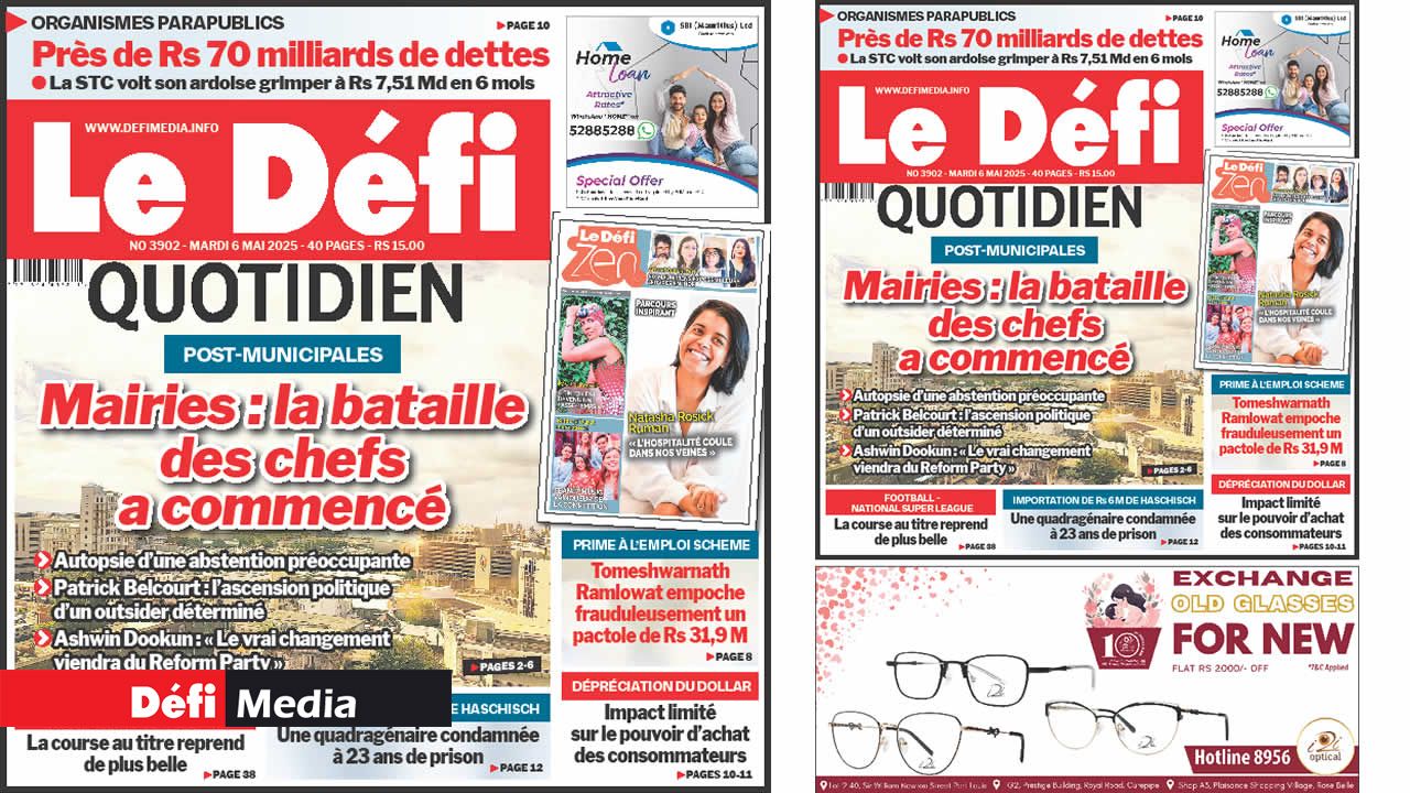 Here is the front page of Défi Quotidien for Tuesday, May 6, 2025