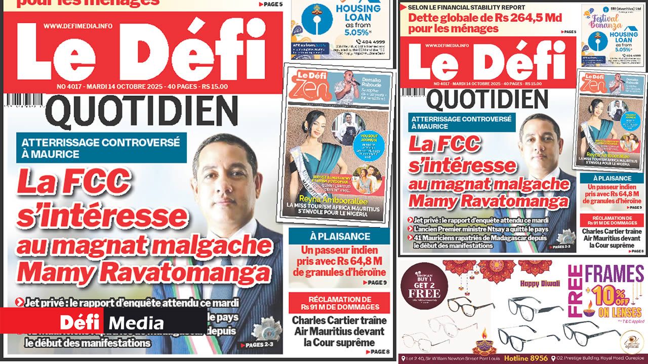 Here is the front page of Défi Quotidien for Tuesday, October 14, 2025