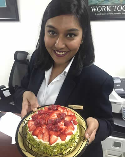 Sheena celebrating her birthday at work.
