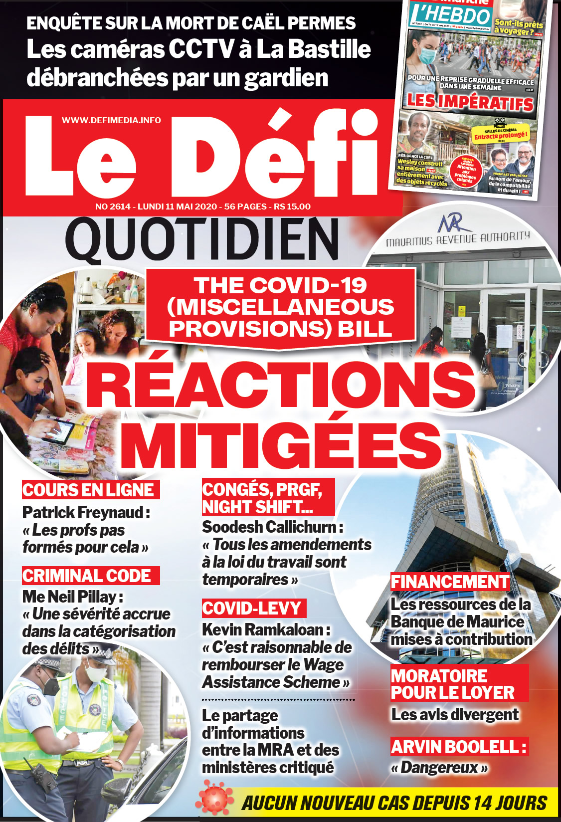 Voici la Une du Defi Quotidien de ce lundi 11 mai 2020