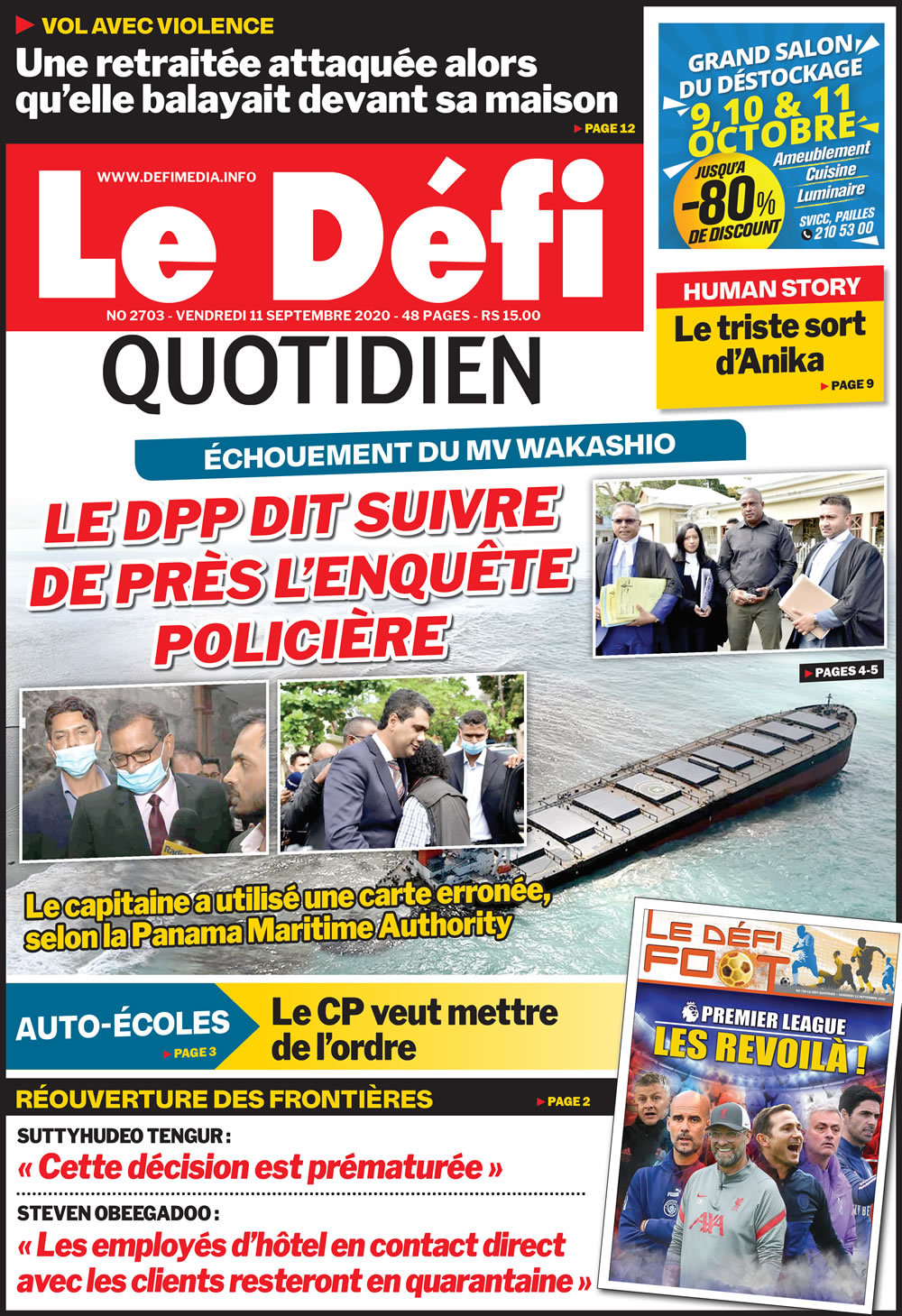 Voici la Une du Défi Quotidien de ce vendredi 11 Septembre 2020