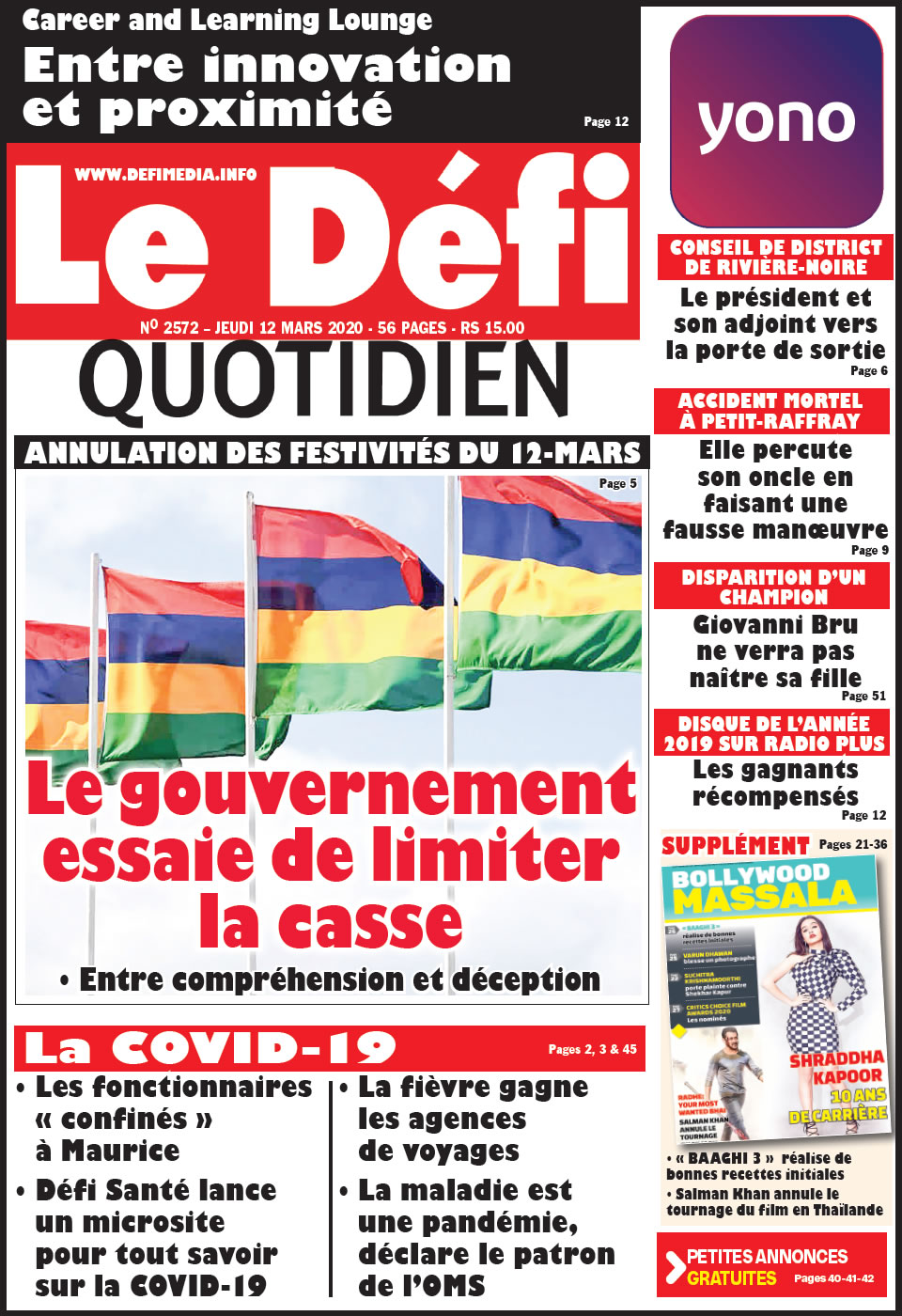 Voici la Une du Défi Quotidien de ce jeudi 12 Mars 2020