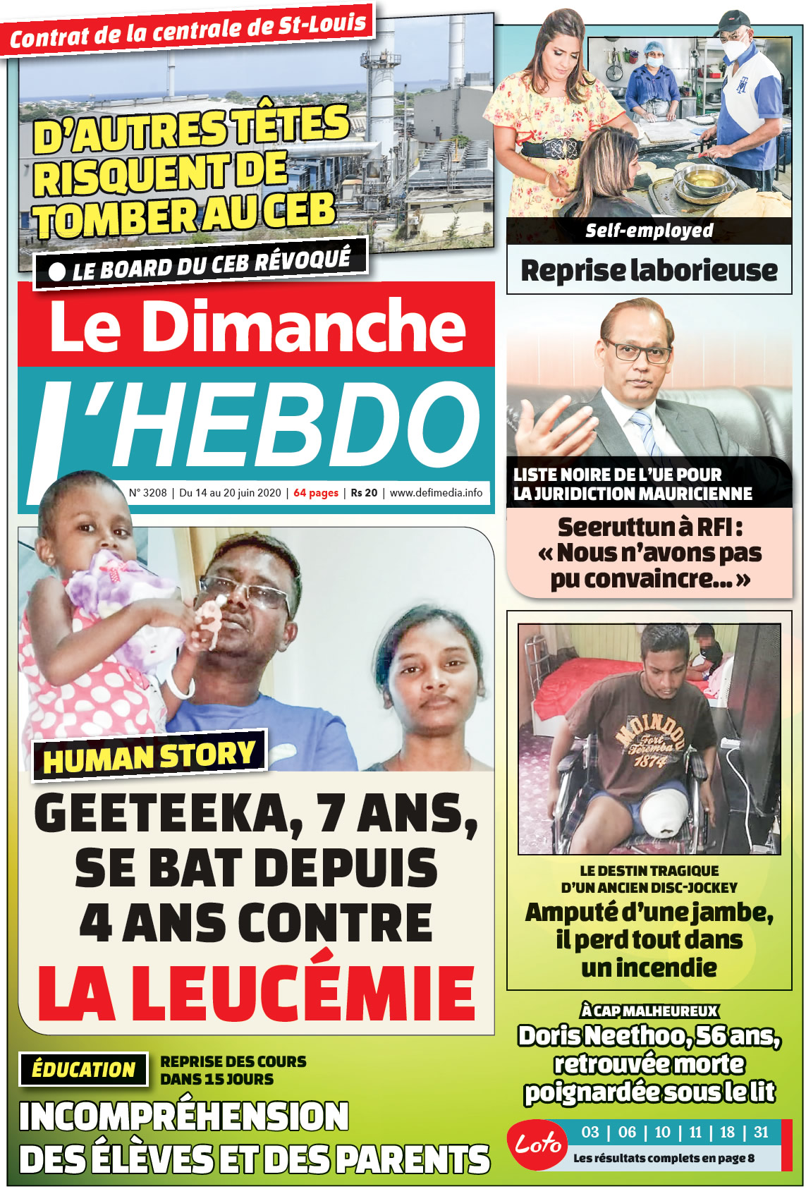Voici la Une de Le Dimanche/L'Hebdo de ce dimanche 14 juin 2020