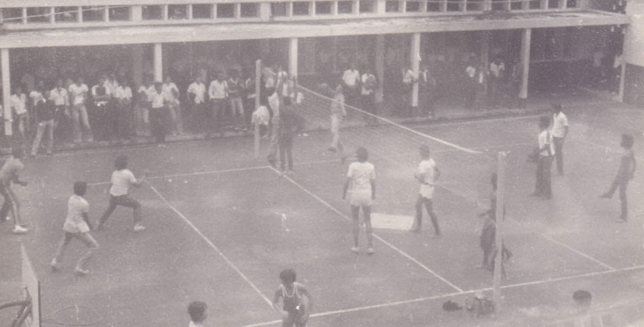 Volleyball competition at the college.
