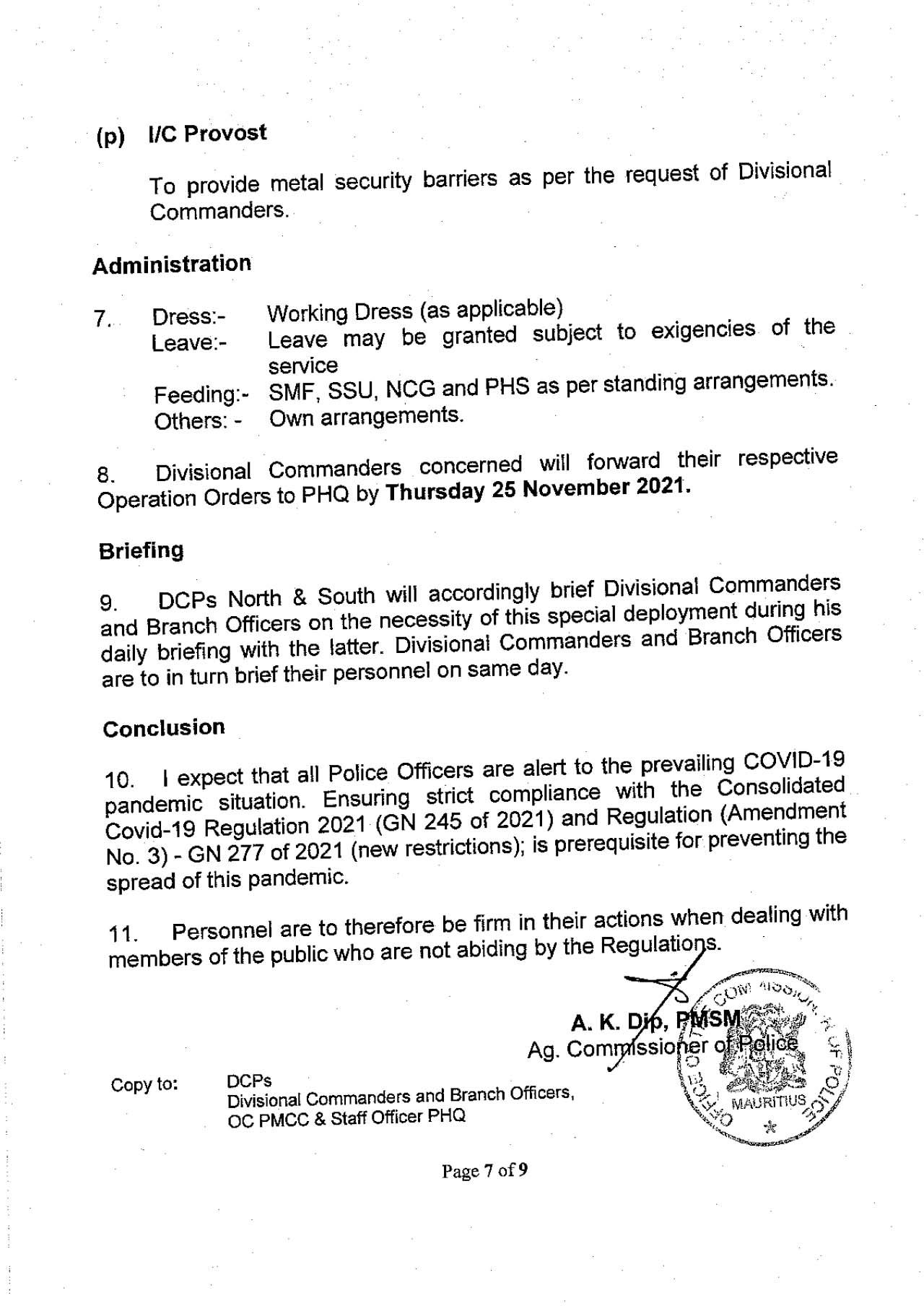 Operation Order No 58-2021 Black  friday Special Policing on 26-27& 28 Nov 2021