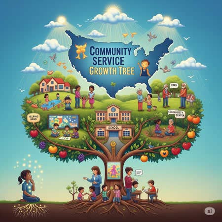 Cet arbre symbolise l’impact progressif des élèves dans leur communauté, à travers la nouvelle activité « Community Service ».