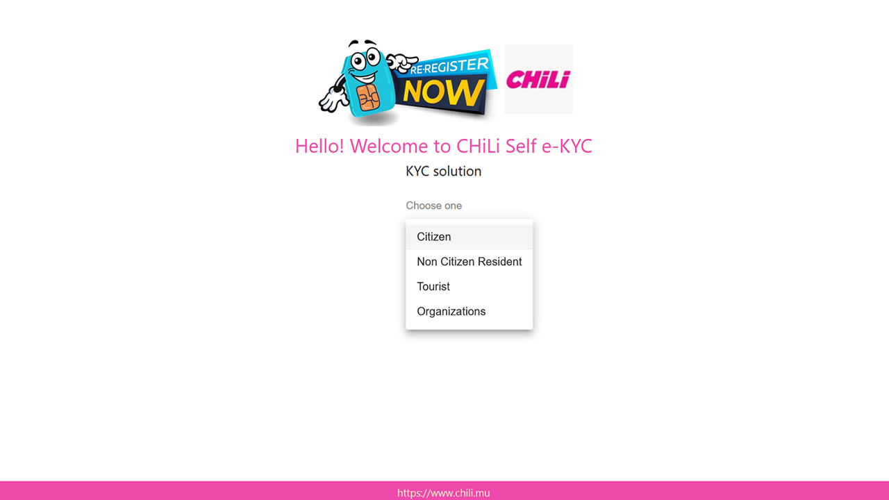 Capture d’écran du site internet de Chili pour le réenregistrement des cartes SIM.