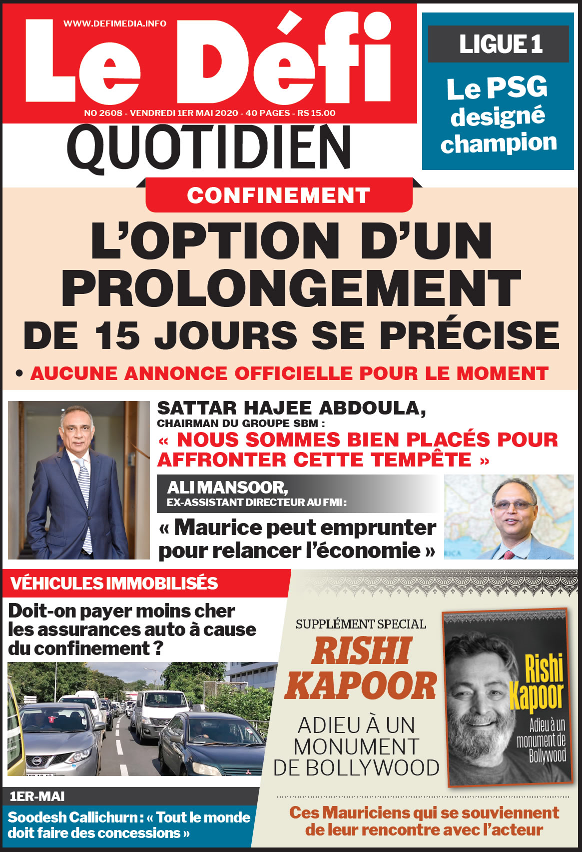 Voici la Une du Defi Quotidien de ce vendredi 01 mai 2020