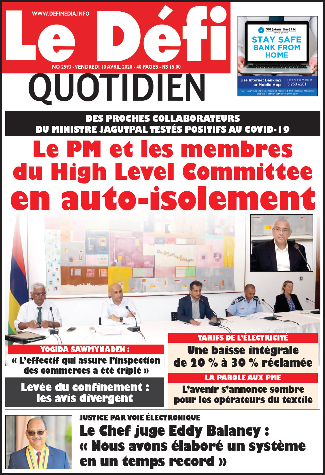 Voici la Une du Defi Quotidien de ce vendredi 10 avril 2020