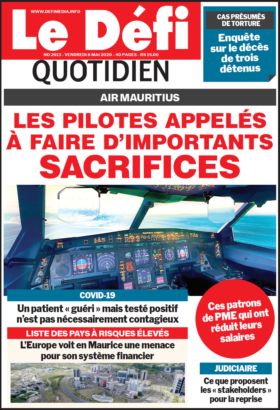 Voici la Une du Defi Quotidien de ce vendredi 08 mai 2020