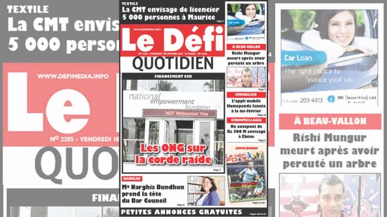 Voici la Une du Defi Quotidien de ce vendredi 01 Février 2019