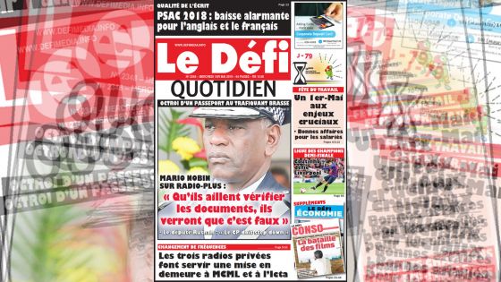 Voici la Une du Defi Quotidien de ce mercredi 01 mai 2019