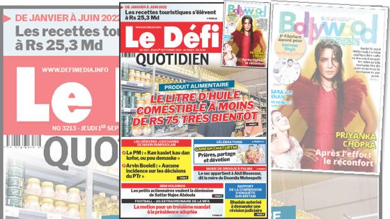 Voici la une du Défi Quotidien de ce jeudi 01 Septembre 2022