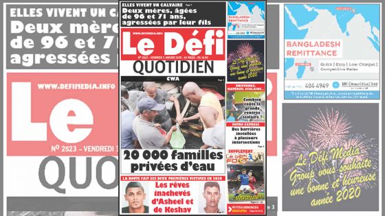Voici la Une du Défi Quotidien de ce vendredi 03 janvier 2020