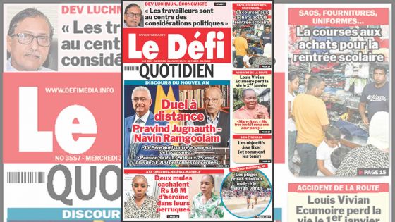 Voici la une du Défi Quotidien de ce Mercredi 03 Janvier 2024