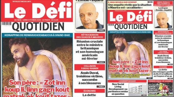 Voici la une du Défi Quotidien de ce Lundi 03 Février 2025