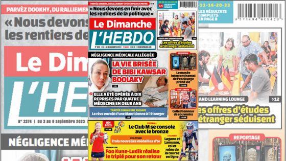 Voici la Une de Le Dimanche/L'Hebdo de ce Dimanche 03 Septembre 2023