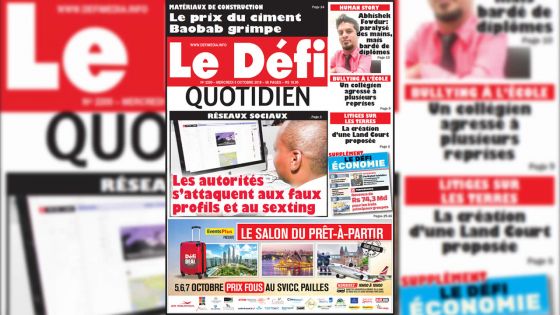 Voici la Une du Defi Quotidien de ce mercredi 03 Octobre 2018