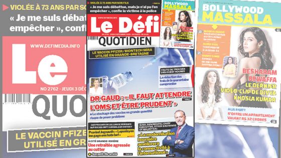 Voici la Une du Défi Quotidien de ce jeudi 03 décembre 2020