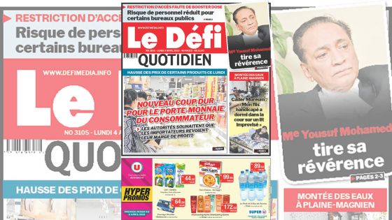 Voici la une du Défi Quotidien de ce lundi 04 avril 2022