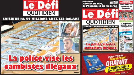 Voici la Une du Defi Quotidien de ce mercredi 04 juillet 2018