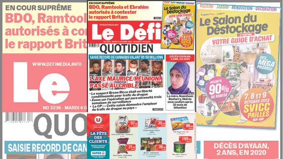 Voici la une du Défi Quotidien de ce mardi 04 Octobre 2022