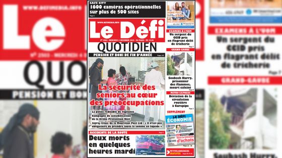 Voici la Une du Defi Quotidien de ce Mercredi 04 décembre 2019