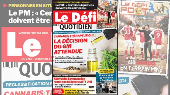 Voici la Une du Défi Quotidien de ce vendredi 04 décembre 2020