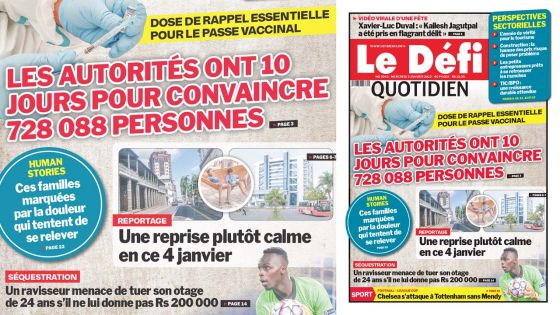 Voici la une du Défi Quotidien de ce mercredi 05 janvier 2022