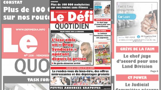 Voici la Une du Defi Quotidien de ce Vendredi 05 Avril 2019