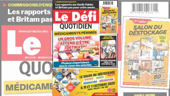 Voici la Une du Défi Quotidien de ce Mardi 06 Octobre 2020