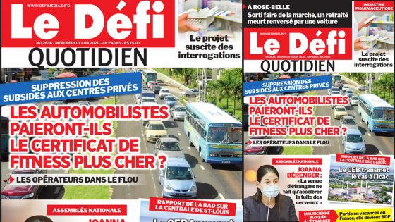 Voici la Une du Defi Quotidien de ce mercredi 10 juin 2020