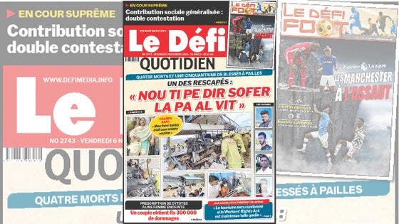 Voici la Une du Défi Quotidien de ce Vendredi 06 novembre 2020