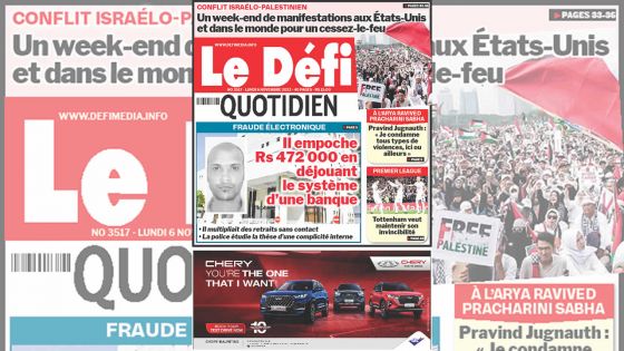 Voici la une du Défi Quotidien de ce Lundi 06 Novembre 2023