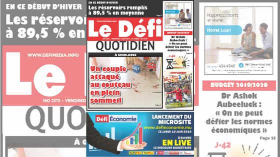 Voici la Une du Défi Quotidien de ce Vendredi 07 Juin 2019