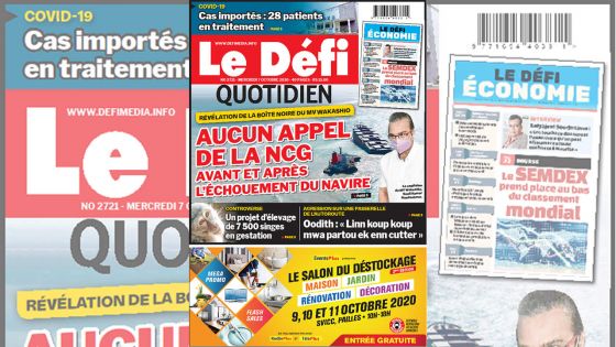 Voici la Une du Défi Quotidien de ce Mercredi 07 Octobre 2020