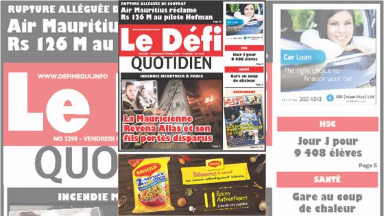 Voici la Une du Defi Quotidien de ce vendredi 08 Février 2019