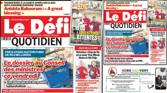 Voici la une du Défi Quotidien de ce Vendredi 08 Août 2025