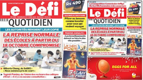 Voici la Une du Défi Quotidien de ce vendredi 08 Octobre 2021