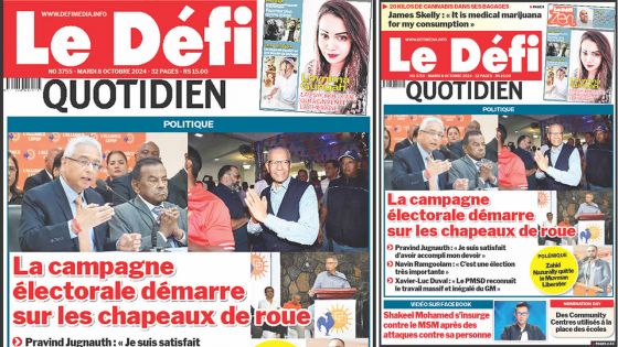 Voici la une du Défi Quotidien de ce Mardi 08 Octobre 2024