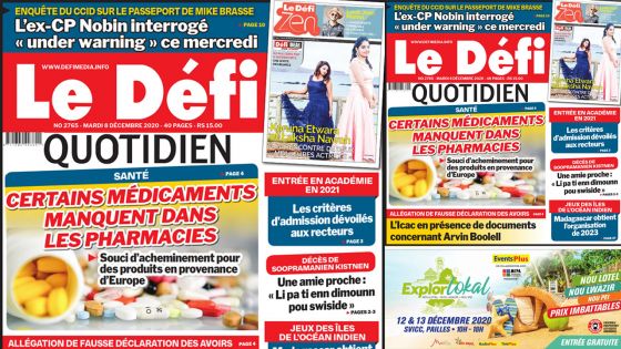 Voici la Une du Défi Quotidien de ce mardi 08 décembre 2020