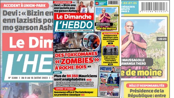 Voici la Une de Le Dimanche/L'Hebdo de ce Dimanche 09 Juillet 2023