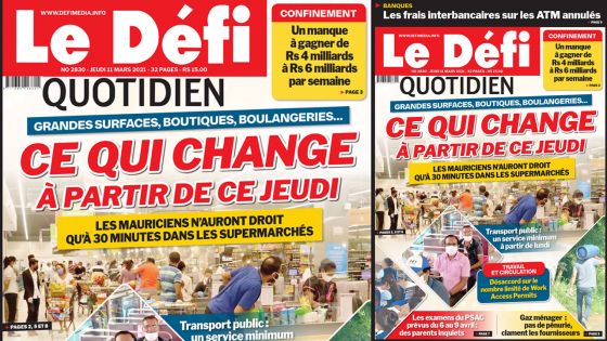 Voici la Une du Défi Quotidien de ce jeudi 11 mars 2021