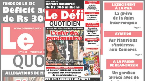 Voici la Une du Defi Quotidien de ce vendredi 13 juillet 2018