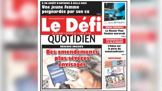 Voici la Une du Défi Quotidien de ce mardi 13 novembre 2018