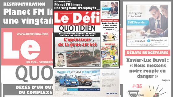 Voici la Une du Défi Quotidien de ce Vendredi 14 Juin 2019