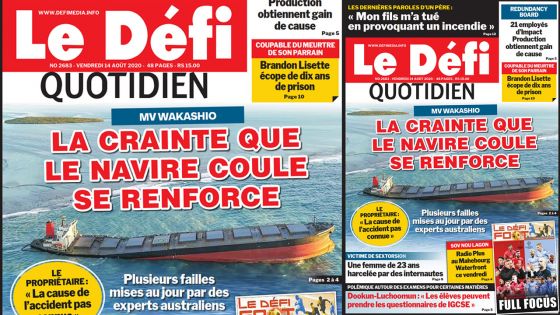 Voici la Une du Defi Quotidien de ce vendredi 14 août 2020