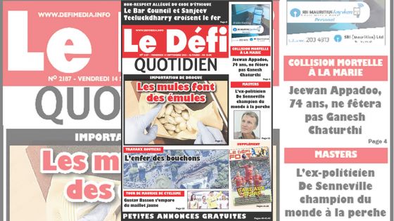 Voici la Une du Defi Quotidien de ce 14 Septembre 2018