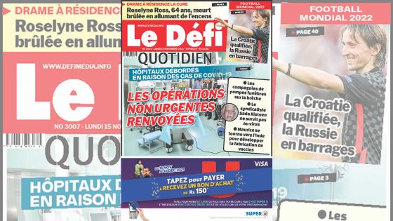 Voici la Une du Défi Quotidien de ce lundi 15 Novembre 2021